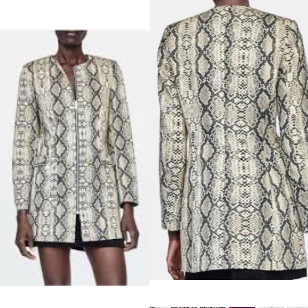 Zara Snakeskin Print Frock Coat Size Medium